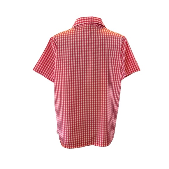 Vintage pink gingham hummingbird embroidered short sleeve button up shirt S M - Picture 8 of 12